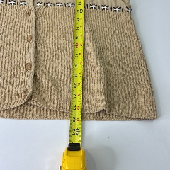 Vintage Lizsport Linen Blend Cream Boxy Ribbed Button Down Vest - Picture 7 of 8